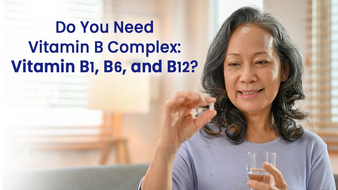 Middle aged woman holding a pill and glass of water.