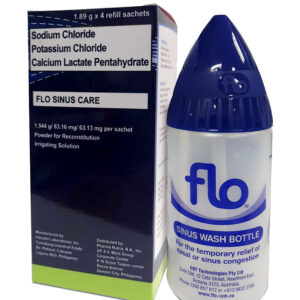 Flo Sinus Care Bottle with blue cap in triangle shape.